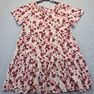 MPH Collection Cream And Pink Floral Dress